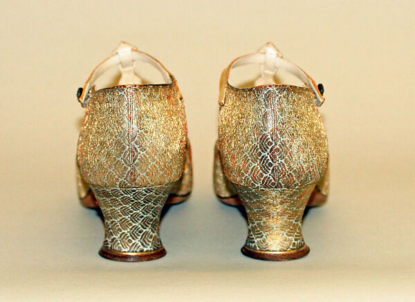 Evening shoes, Pierre Yantorny (Italian, 1874–1936), silk, metallic thread, leather, wood, French