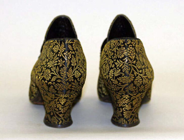 Pumps, Pierre Yantorny (Italian, 1874–1936), (a, b) silk, metallic thread; (c–h) wood, French