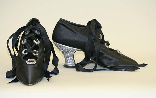 Evening shoes, silk, metal, American 