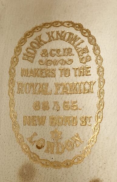 Evening shoes, silk, glass, metal, British