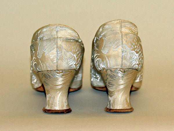 Evening shoes, silk, metallic thread, leather, American