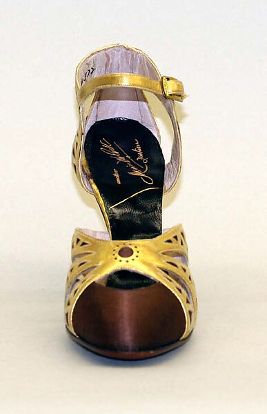 Evening sandals, Morris Wolock &amp; Co., metallic leather, rayon, metal, American