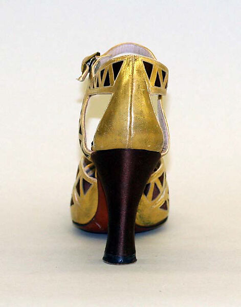 Evening sandals, Morris Wolock &amp; Co., metallic leather, rayon, metal, American