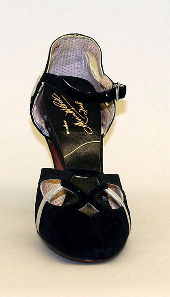 Evening shoes, Morris Wolock &amp; Co., rayon, cotton, metallic leather, American