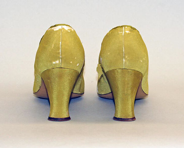 Pumps, silk, leather, French