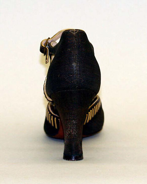 Evening shoes, Morris Wolock &amp; Co., metallic fabric, metallic leather, American