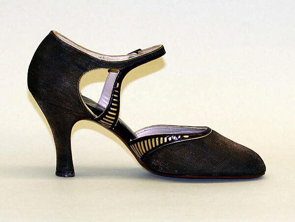 Evening shoes, Morris Wolock &amp; Co., metallic fabric, metallic leather, American 
