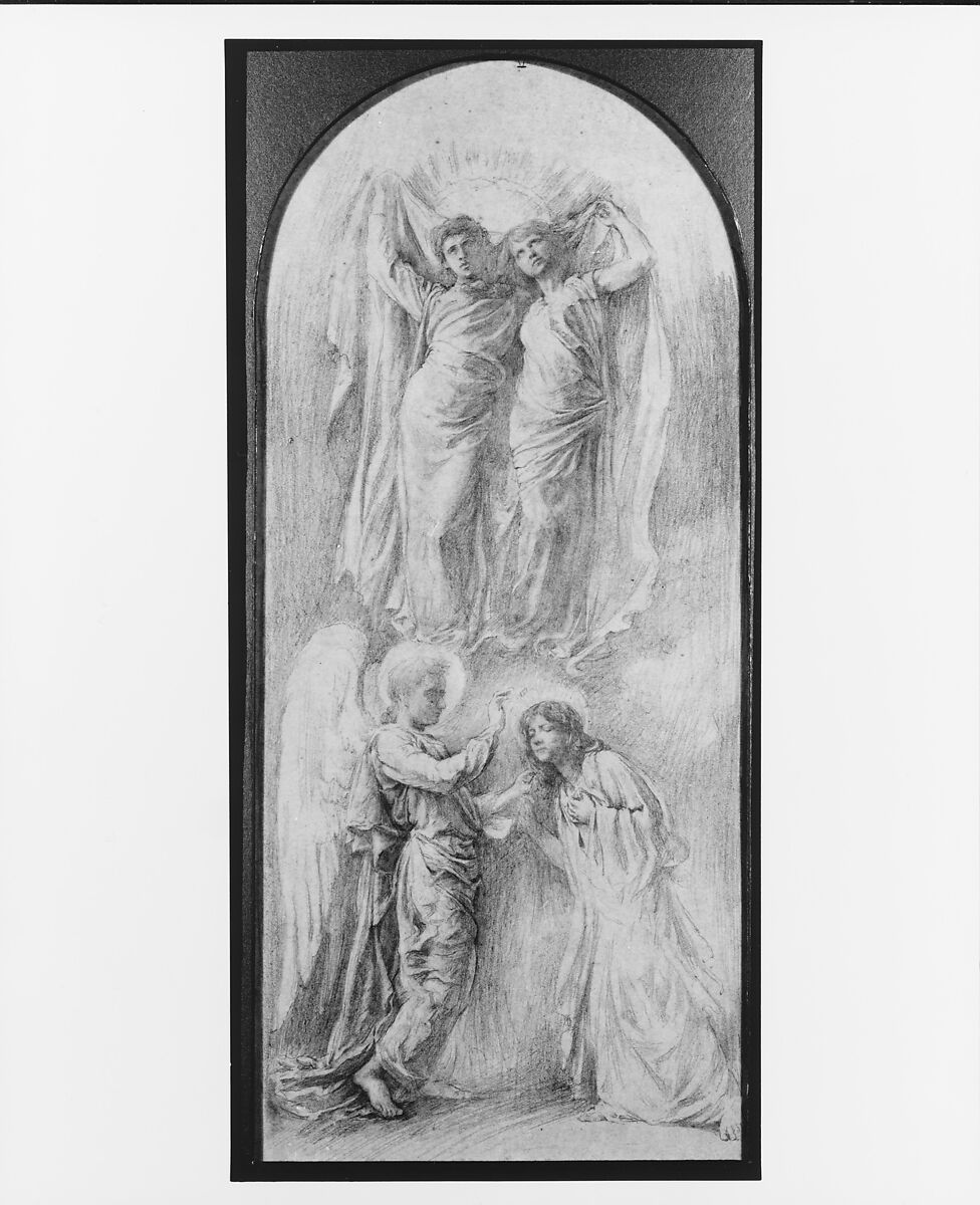 Angel Sealing the Servants of God (Study for the Anna, Margaret Sherman and Gertrude Van Dalfsen Memorial Window, Trinity Church, Buffalo, N.Y.), John La Farge (American, New York 1835–1910 Providence, Rhode Island), Graphite on tracing paper, American