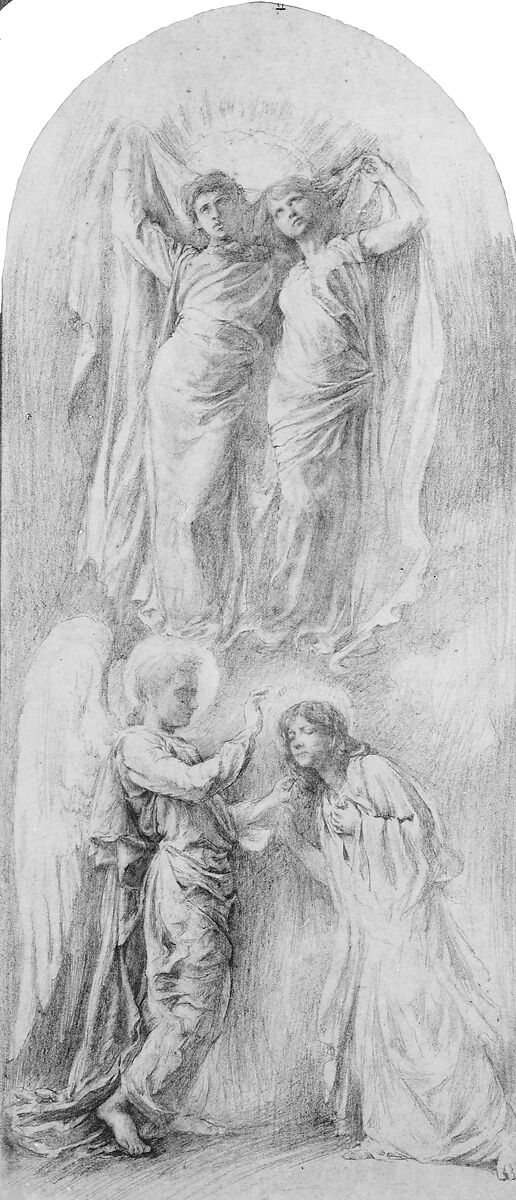 Angel Sealing the Servants of God (Study for the Anna, Margaret Sherman and Gertrude Van Dalfsen Memorial Window, Trinity Church, Buffalo, N.Y.), John La Farge (American, New York 1835–1910 Providence, Rhode Island), Graphite on tracing paper, American 