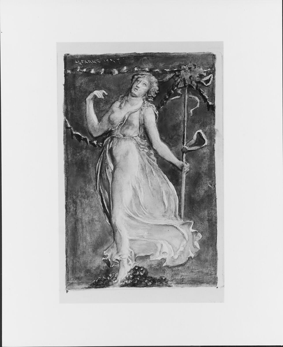 A Bacchante, John La Farge (American, New York 1835–1910 Providence, Rhode Island), Gouache, watercolor, and graphite on off-white wove paper, American