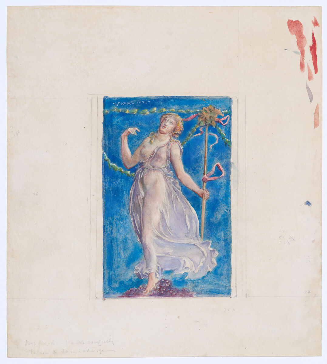 A Bacchante, John La Farge (American, New York 1835–1910 Providence, Rhode Island), Gouache, watercolor, and graphite on off-white wove paper, American