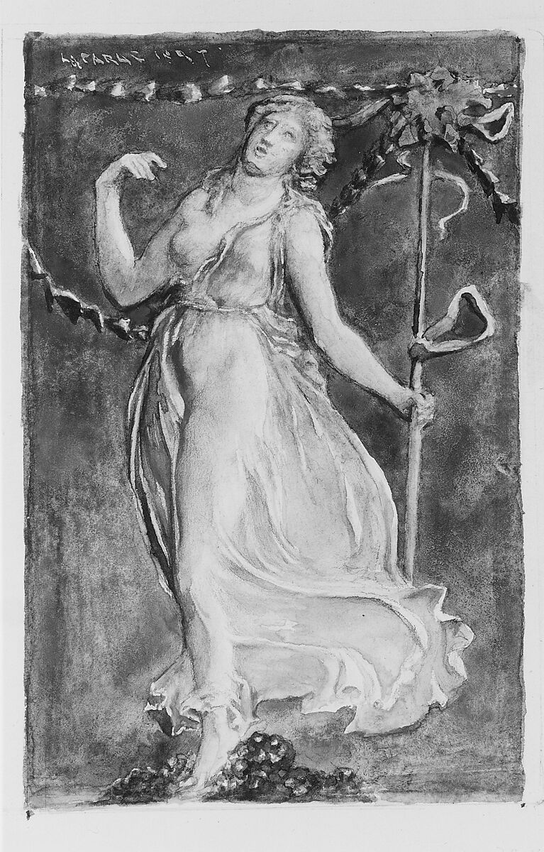 A Bacchante, John La Farge (American, New York 1835–1910 Providence, Rhode Island), Gouache, watercolor, and graphite on off-white wove paper, American