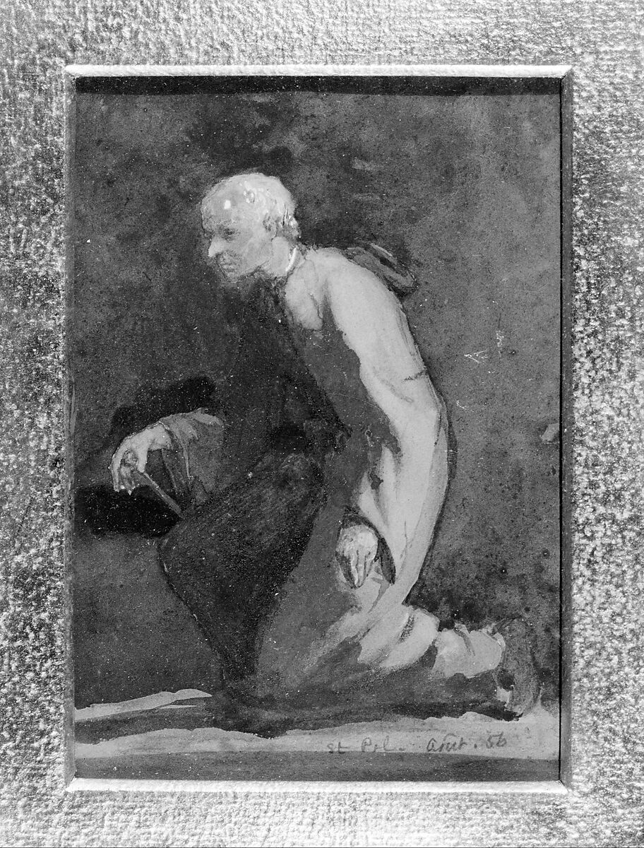 A Brittany Beadle—Sketch from Nature, John La Farge (American, New York 1835–1910 Providence, Rhode Island), Watercolor and gouache with graphite on brown wove paper, American