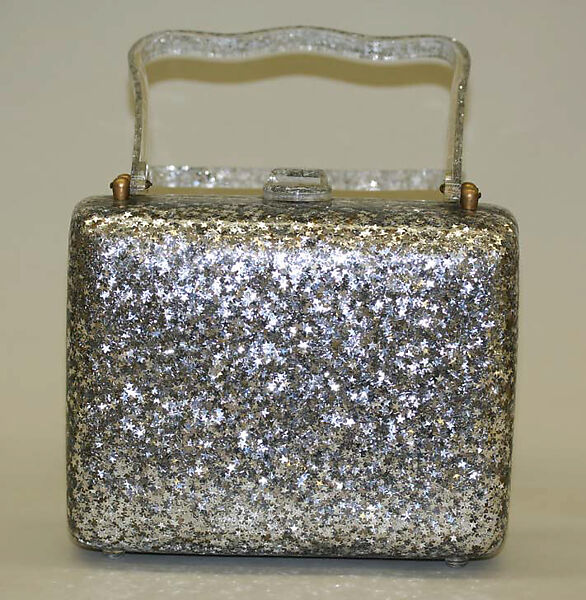 Purse, plastic (possibly cellulose nitrate), metal, American