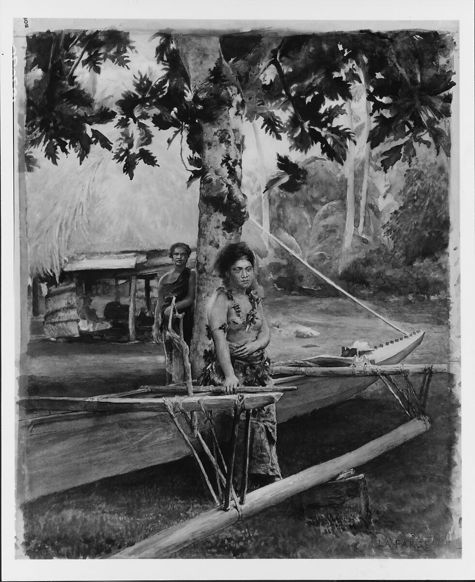 Portrait of Faase, the Taupo, or Official Virgin, of Fagaloa Bay, and Her Duenna, Samoa, John La Farge (American, New York 1835–1910 Providence, Rhode Island), Watercolor and gouache and graphite on off-white Japan-type paper, American