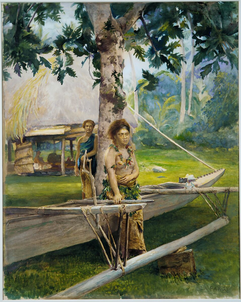 Portrait of Faase, the Taupo, or Official Virgin, of Fagaloa Bay, and Her Duenna, Samoa, John La Farge (American, New York 1835–1910 Providence, Rhode Island), Watercolor and gouache and graphite on off-white Japan-type paper, American