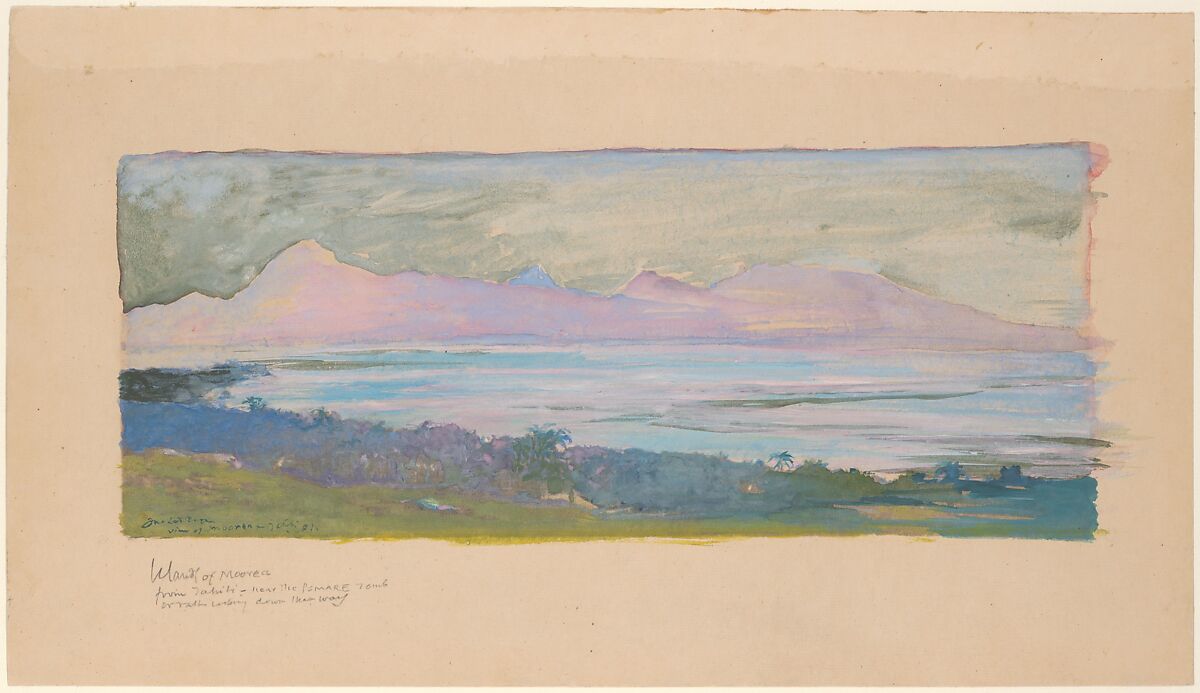 The Island of Moorea Looking across the Strait from Tahiti, January 1891, John La Farge (American, New York 1835–1910 Providence, Rhode Island), Watercolor, gouache and graphite on heavy tan wove paper, American 