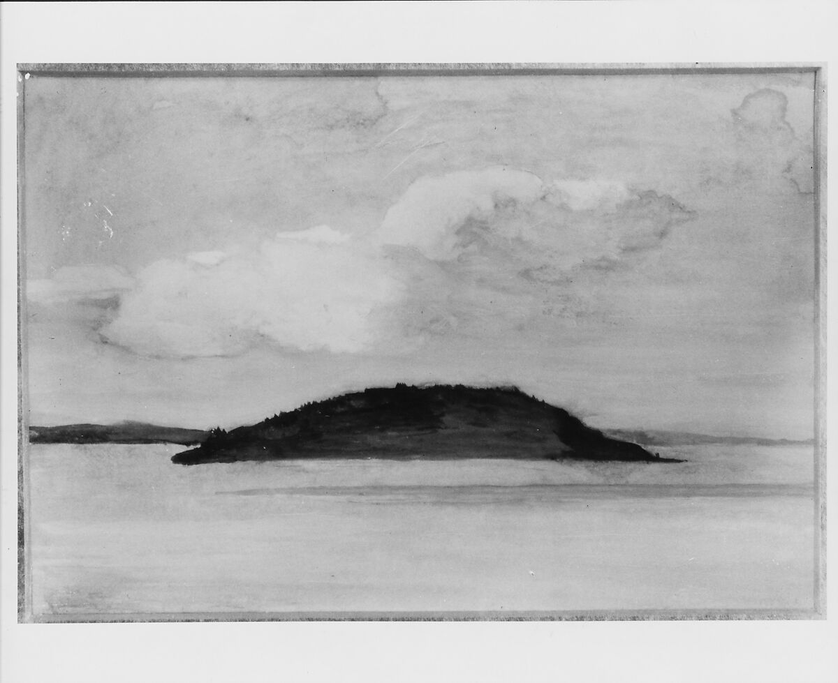 Sheep Porcupine Island, Bar Harbor, Maine, Evening Study, August 29, 1896, John La Farge (American, New York 1835–1910 Providence, Rhode Island), Watercolor and gouache on off-white wove paper laid down on off-white wove paper., American