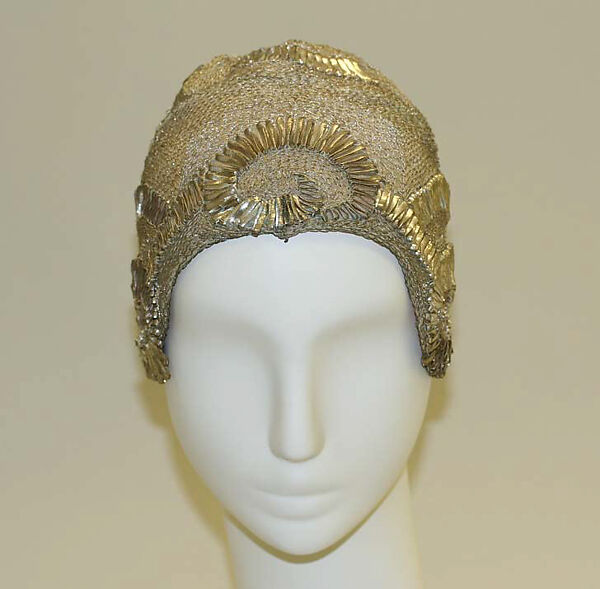 Evening cloche, cotton, metal thread, French 