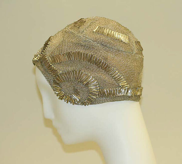 Evening cloche, cotton, metal thread, French