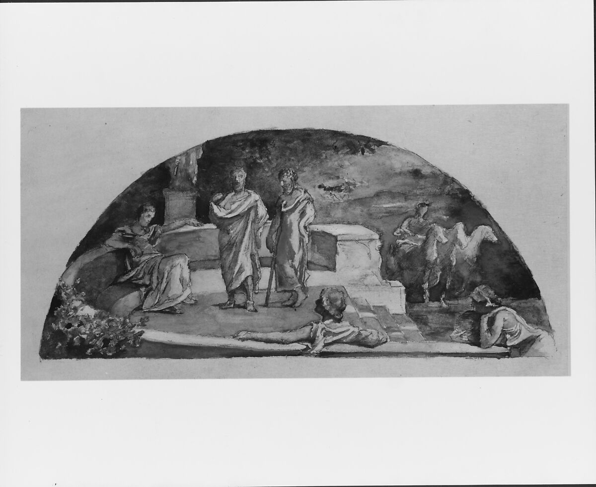 The Relation of the Individual to the State: Socrates and His Friends Discuss "The Republic," as in Plato's Account; Color Study for Mural, Supreme Court Room, Saint Paul, Minnesota State Capitol, Saint Paul, John La Farge (American, New York 1835–1910 Providence, Rhode Island), Gouache, watercolor, and graphite on light tan wove paper, American 