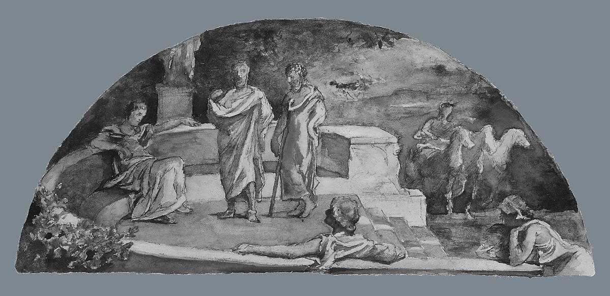 The Relation of the Individual to the State: Socrates and His Friends Discuss "The Republic," as in Plato's Account; Color Study for Mural, Supreme Court Room, Saint Paul, Minnesota State Capitol, Saint Paul, John La Farge (American, New York 1835–1910 Providence, Rhode Island), Gouache, watercolor, and graphite on light tan wove paper, American