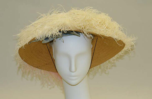 Hat, straw, feathers, American 