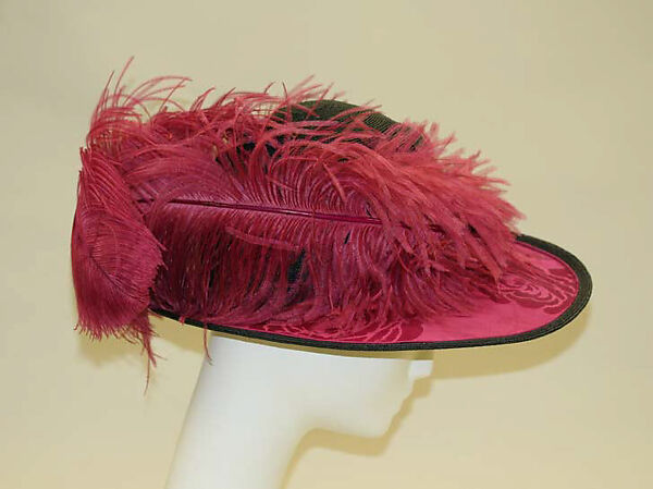 Hat, straw, silk, feathers, American