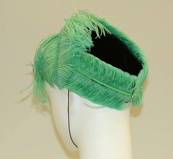 Hat, Saks Fifth Avenue (American, founded 1924), rayon, feathers, American