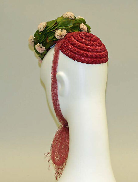 Hat, Clara Hats (American, active early–mid 20th century), straw, cotton, silk, American