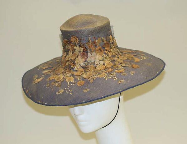 Hat, Madame Agnès (French, founded 1917), straw, dried flowers, French 