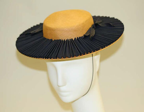 Hat, Lord &amp; Taylor (American, founded 1826), straw, silk, American 