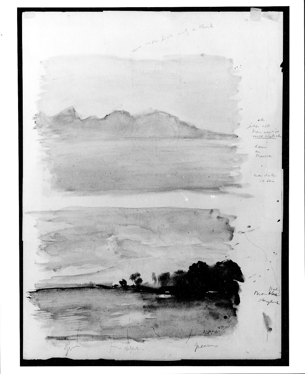 Double Study of Dawn, Moorea Seen across the Water, Tahiti, John La Farge (American, New York 1835–1910 Providence, Rhode Island), Watercolor, gouache and graphite on laid paper, American