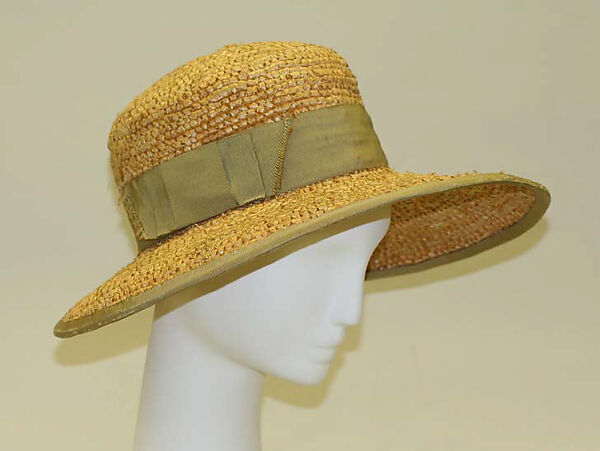 Hat, Lord &amp; Taylor (American, founded 1826), raffia, silk, American 