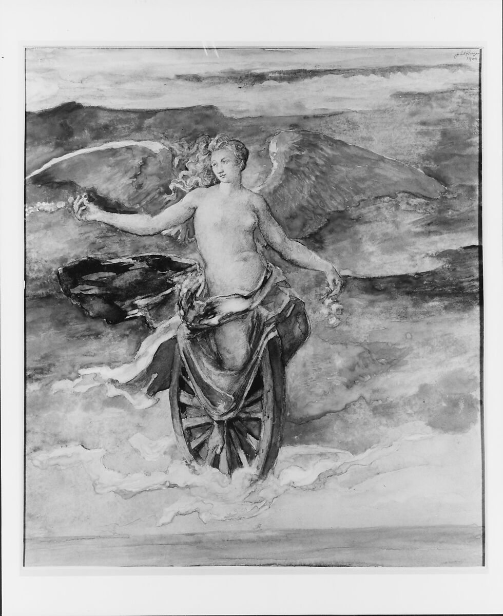 The Wheel of Fortune, John La Farge (American, New York 1835–1910 Providence, Rhode Island), Gouache, watercolor, and graphite on light tan wove paper, American