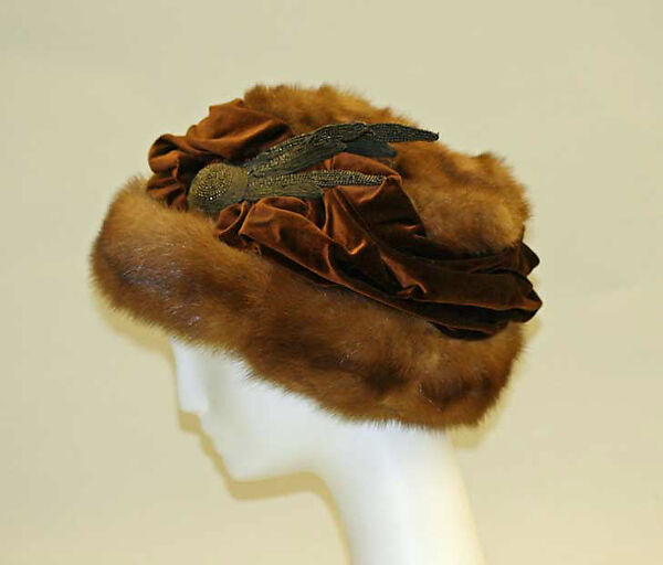Hat, mink, silk, probably European 