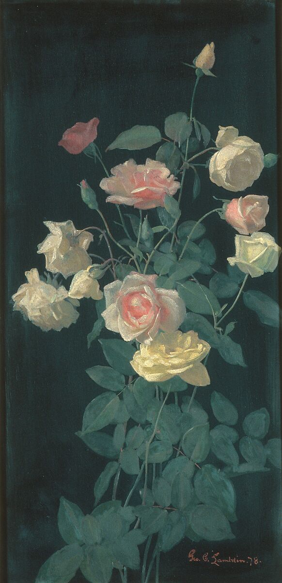 Roses, George Cochran Lambdin (American, Pittsburg, Pennsylvania 1830–1896 Germantown, Pennsylvania), Oil on wood, American 