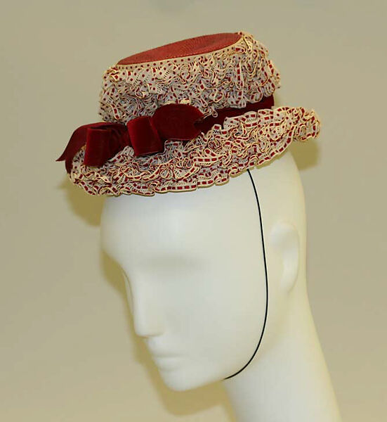 Hat, Lilly Daché (American (born France), Bègles 1898–1989 Louvecienne), cotton, straw, American 