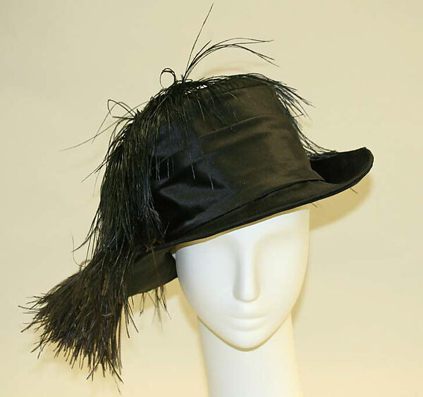 Hat, silk, feathers, silk, American or European 