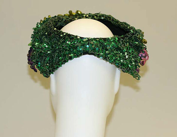 Evening hat, John-Frederics, Inc. (American, 1929–1948), wool, glass, plastic, American