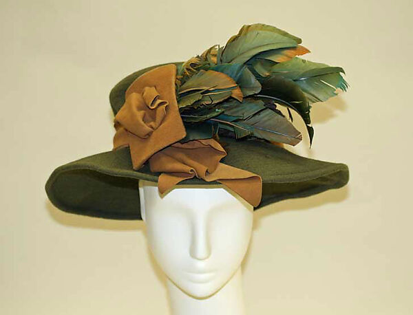 Hat, wool, feathers, American or European 