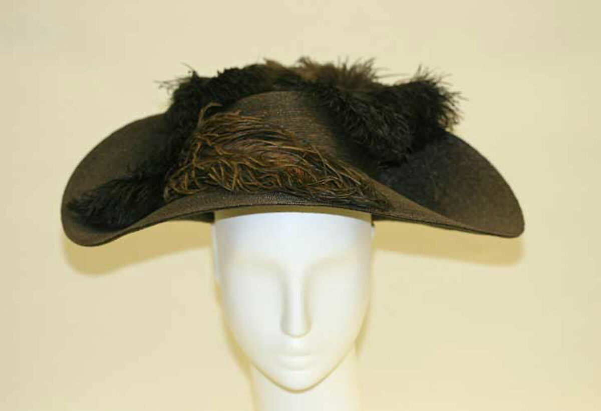 Hat, straw, feathers, American or European 