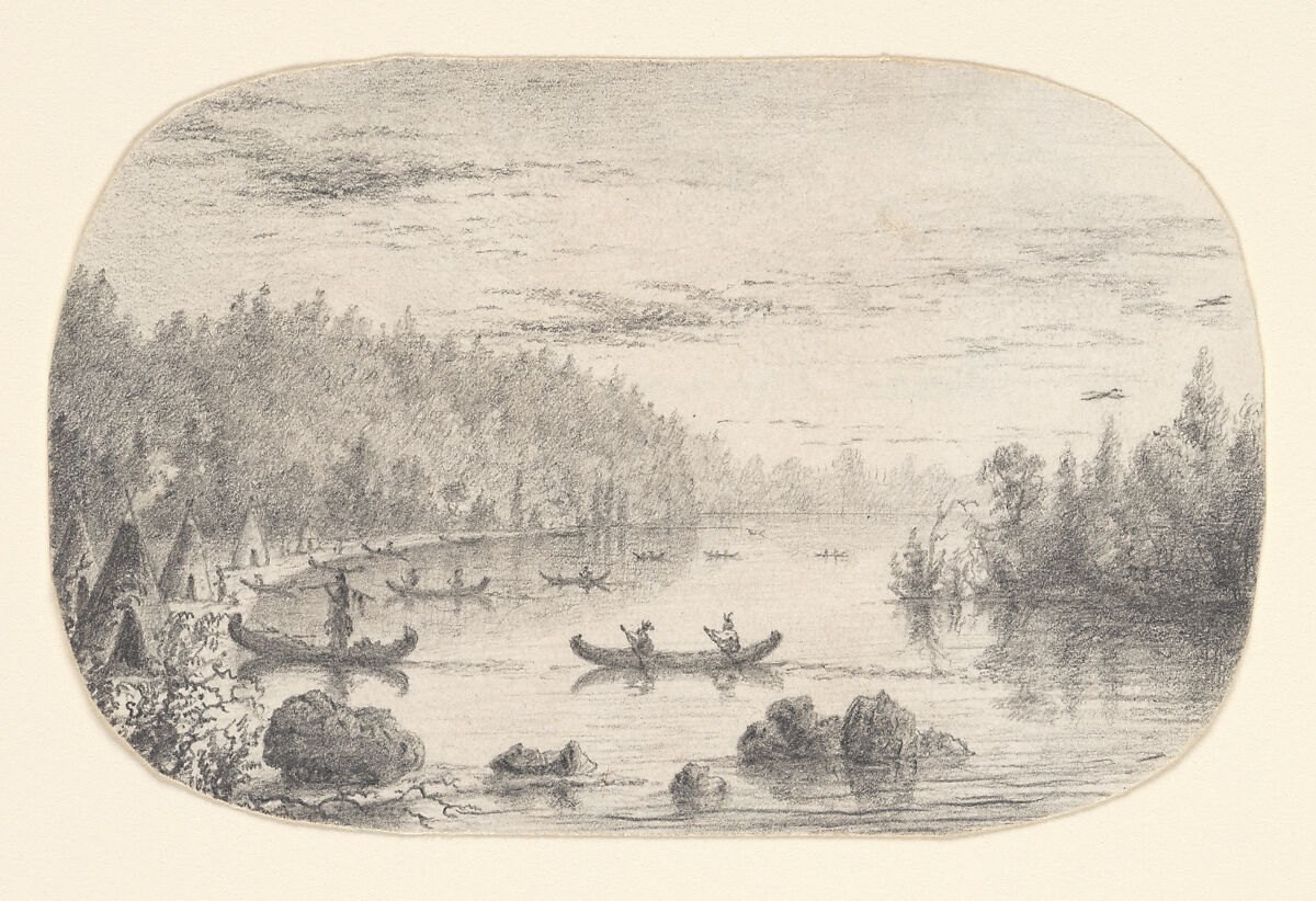 Indians Returning from the Hunt (from McGuire Scrapbook), Charles Lanman (1819–1895), Graphite on white wove paper, American 