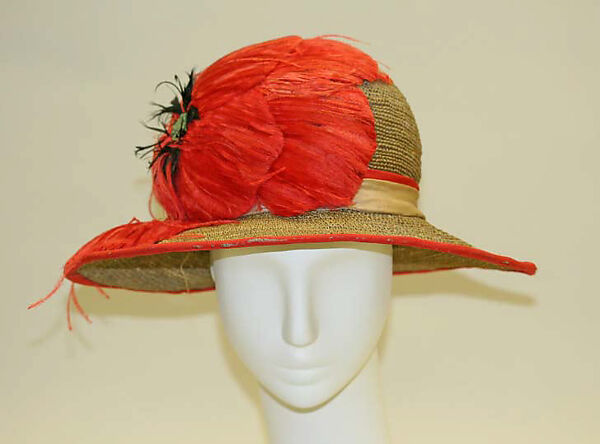 Hat, straw, silk, probably French 
