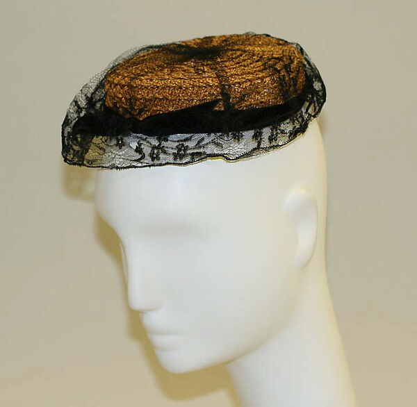 Pillbox hat, Mrs. Esther A. Klepper, straw, American 