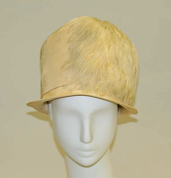 Cloche, silk, buckram, feathers, American 