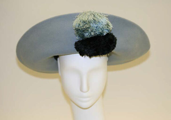 Hat, Madame Pauline, wool, rayon, American 