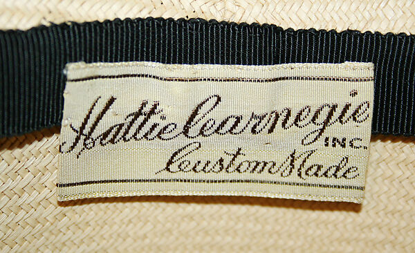 Hat, Hattie Carnegie, Inc. (American, 1918–1965), straw, American