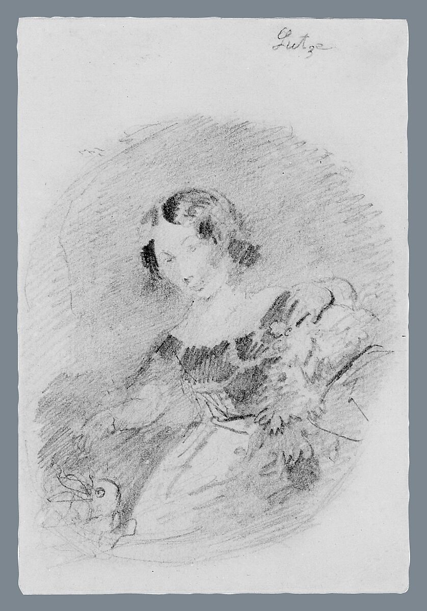 Girl with Rabbit (from McGuire Scrapbook), Emanuel Leutze (American, Schwäbisch Gmünd 1816–1868 Washington, D.C.), Graphite on off-white Bristol board, American