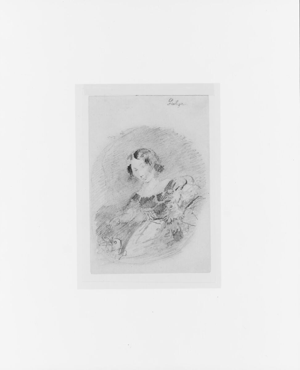 Girl with Rabbit (from McGuire Scrapbook), Emanuel Leutze (American, Schwäbisch Gmünd 1816–1868 Washington, D.C.), Graphite on off-white Bristol board, American 